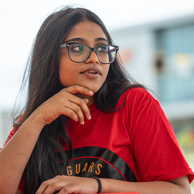 Student looking off camera