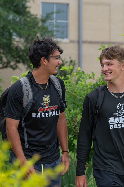 Two student outside on campus