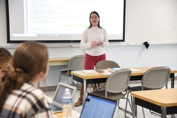 Professor and student in a classroom