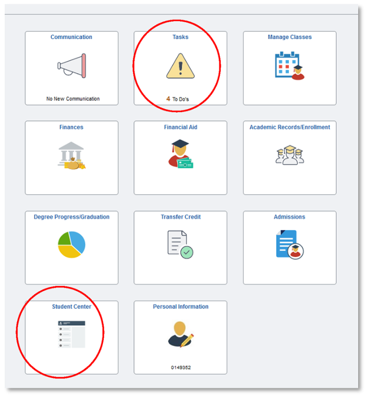 Tasks (To-Do List) and Student Center To Do List circled red