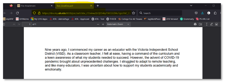 Example of a PDF opened in web browser