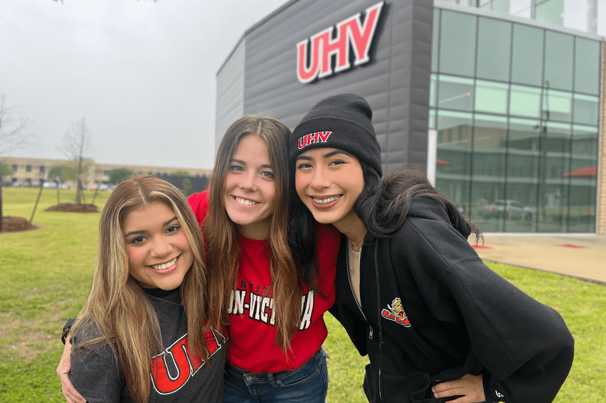 Three UHV students in front of STEM