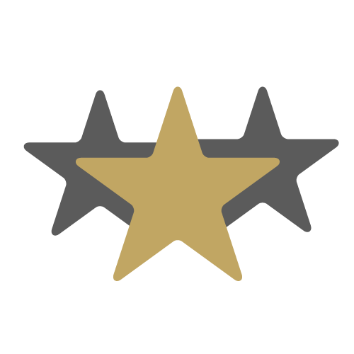 3 stars with the front star in gold, representing affordability