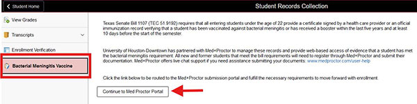 Location of Med Proctor Portal link