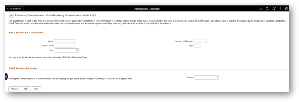 Residency Questionnaire Parts A and B