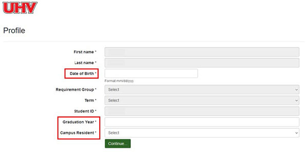 Screenshot of Profile information form