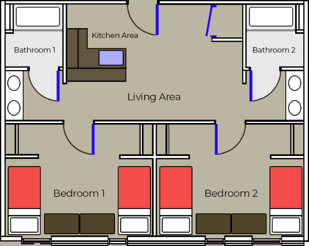 Smith Hall two bedroom and two bathroom layout