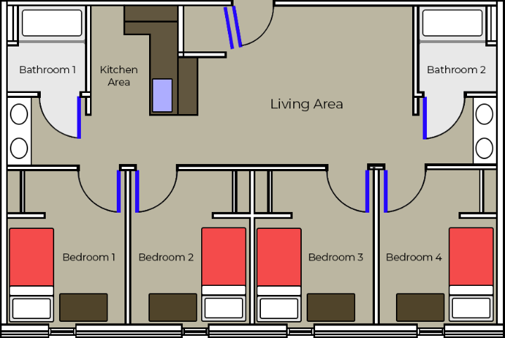 Smith Hall four bedroom and two bathroom layout