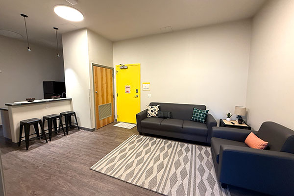 A view of the common living area in one of the rooms in Smith Hall