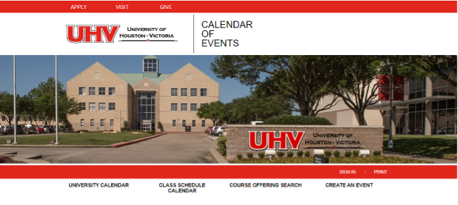 Screen shot of the UHV calendar page tool bar