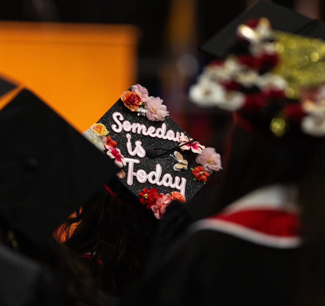 Cap decorated with flowers and butterflies