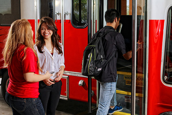 Students boarding the shuttle