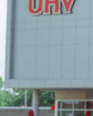 Large UHV letters on the University Commons building