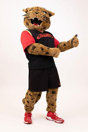 jaX the mascot giving a thumbs up