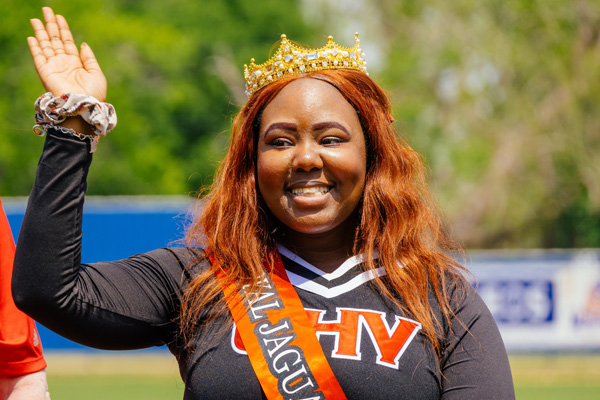 female student at homecoming