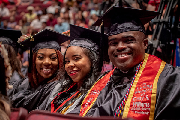 Graduates at commencement ceremony