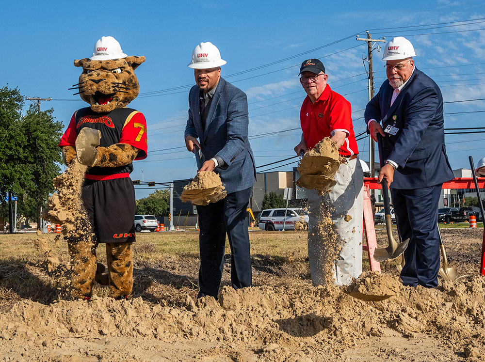 Leaders of the University of Houston-Victoria and DeTar Healthcare System participate Tuesday in the groundbreaking ceremony for the university’s new Health & Wellness Center.