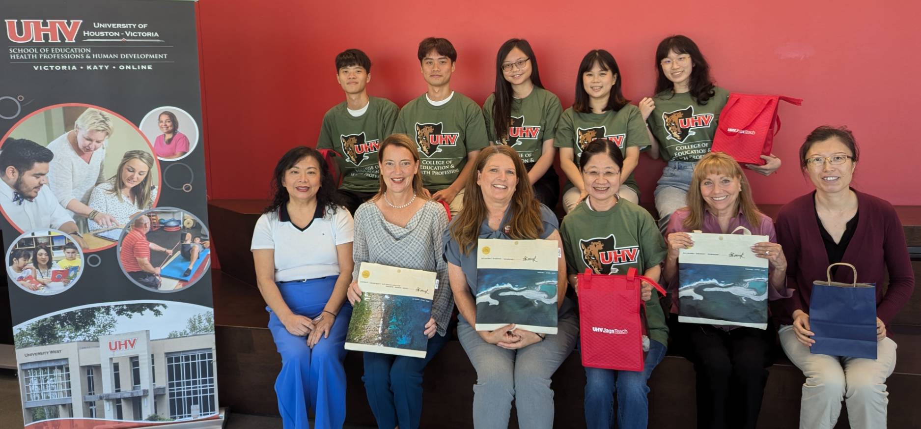 A group of students from Taiwan pose with UHV College of Education & Health Professions faculty members.