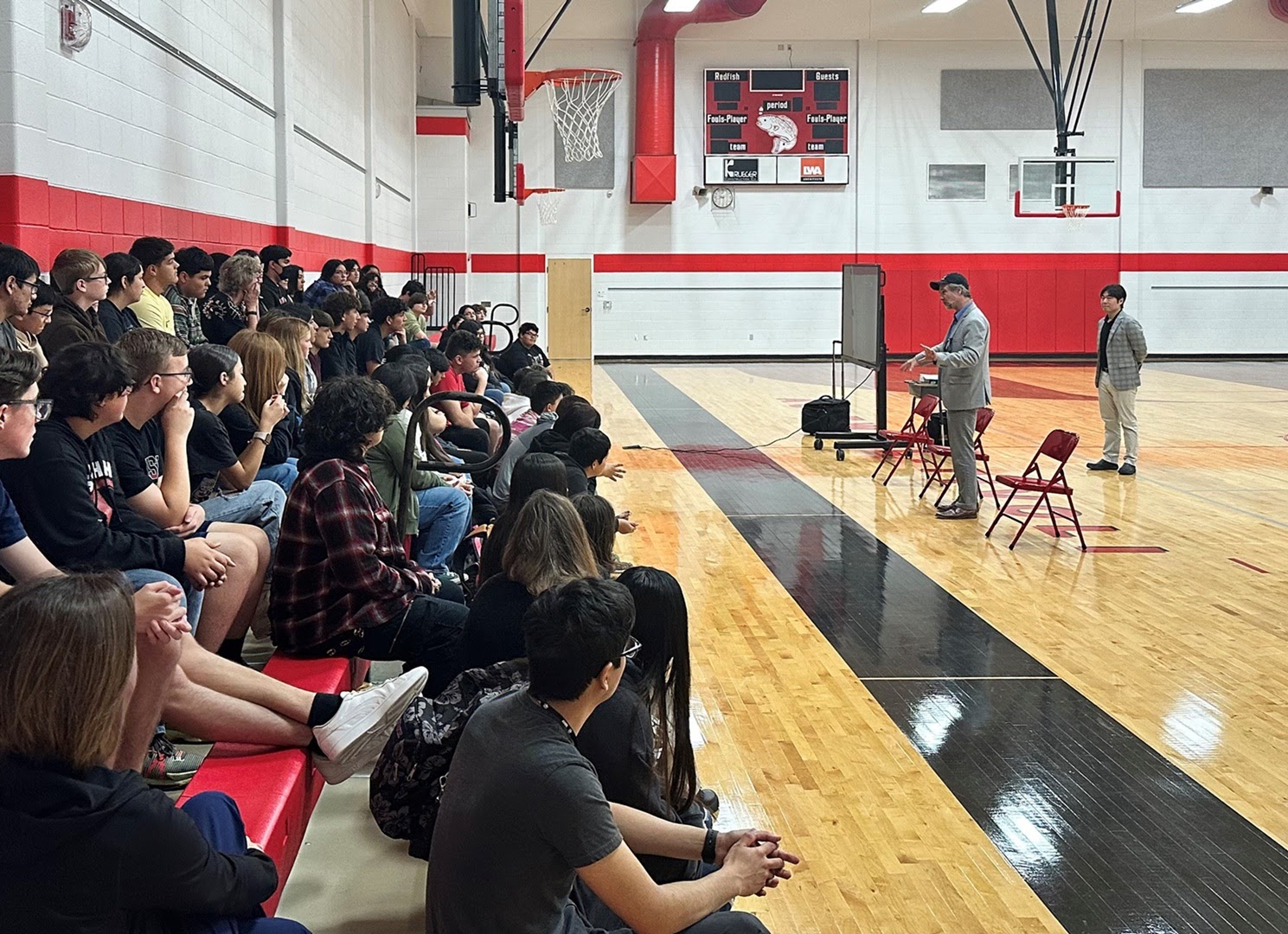 Dmitri Sobolev, a UHV professor of biology and interim dean of the College of Natural & Applied Science, speaks to high school students during UHV Day at Austwell-Tivoli High School in April 2024.
