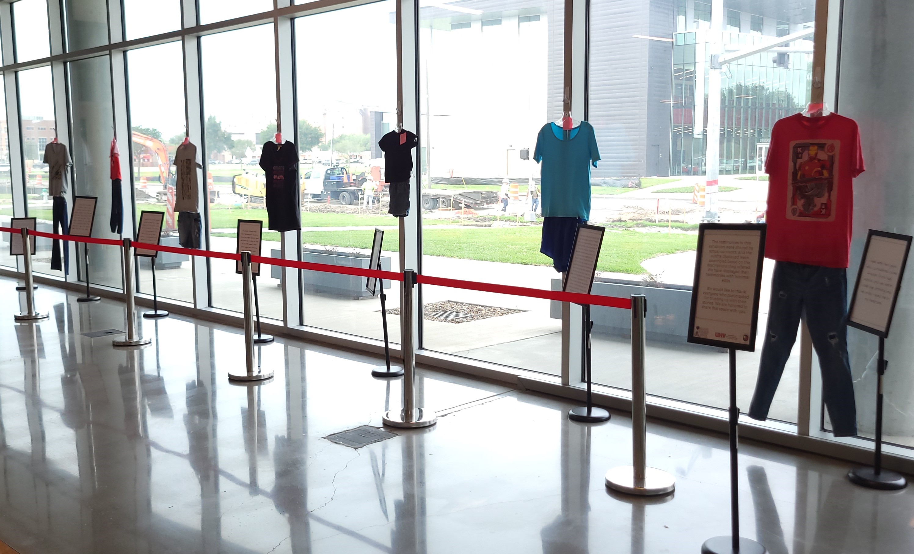 Seven sets of outfits are on display inside the lobby of the University of Houston-Victoria’s Commons building, 3006 N. Ben Wilson St., as part of the “What Was I Wearing” display to raise awareness about sexual assault as part of Sexual Assault Awareness Month.